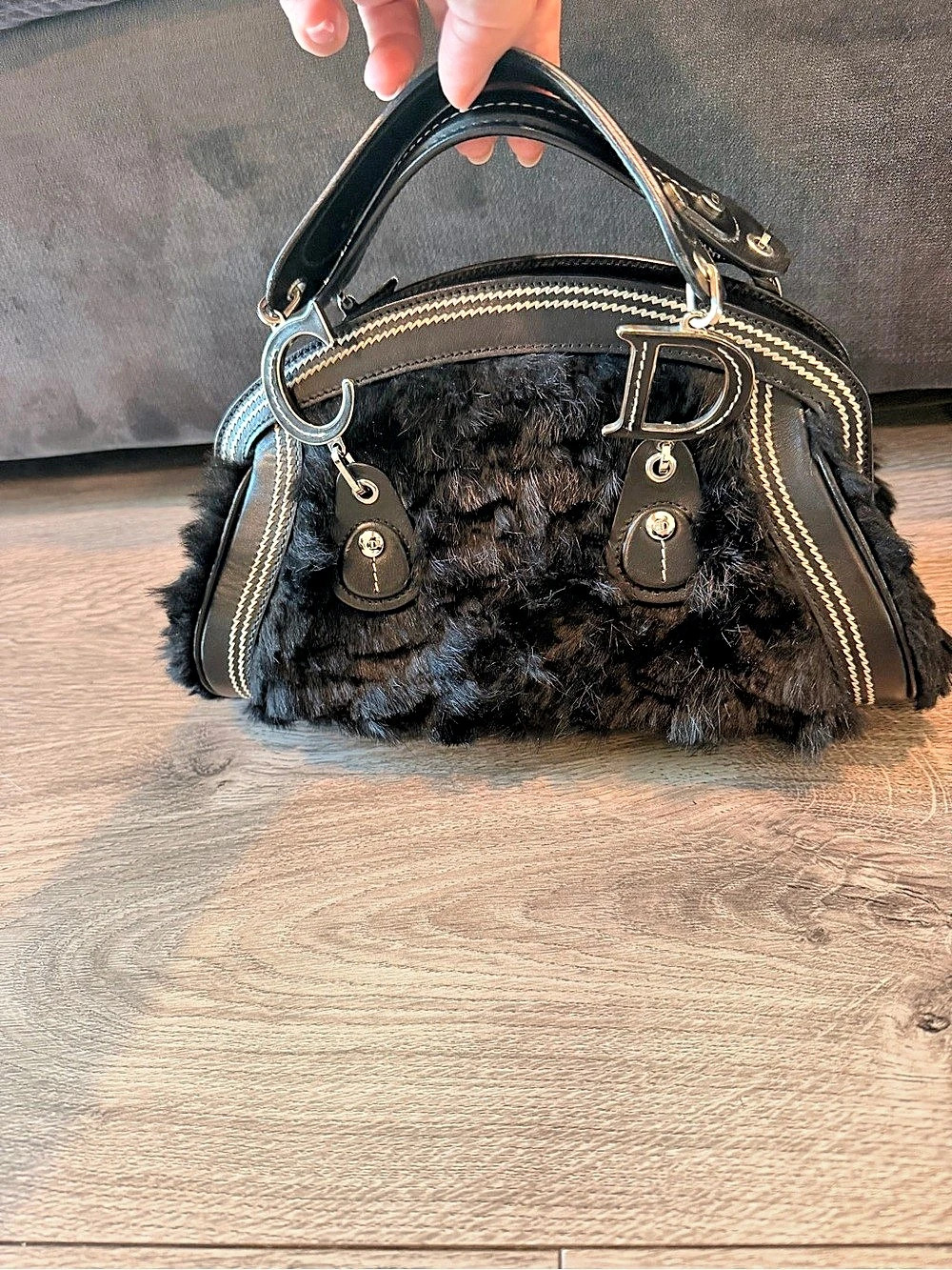 Christian Dior Black Fur Handle Bay